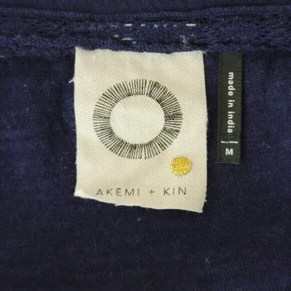 Akemi + Kin Anthropologie Blouse Womans Size M Navy Blue Cotton - Picture 7 of 12